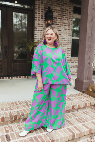 Green and Lavender Geo Print Flowy Top and Pant Set