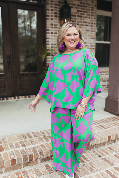 Green and Lavender Geo Print Flowy Top and Pant Set