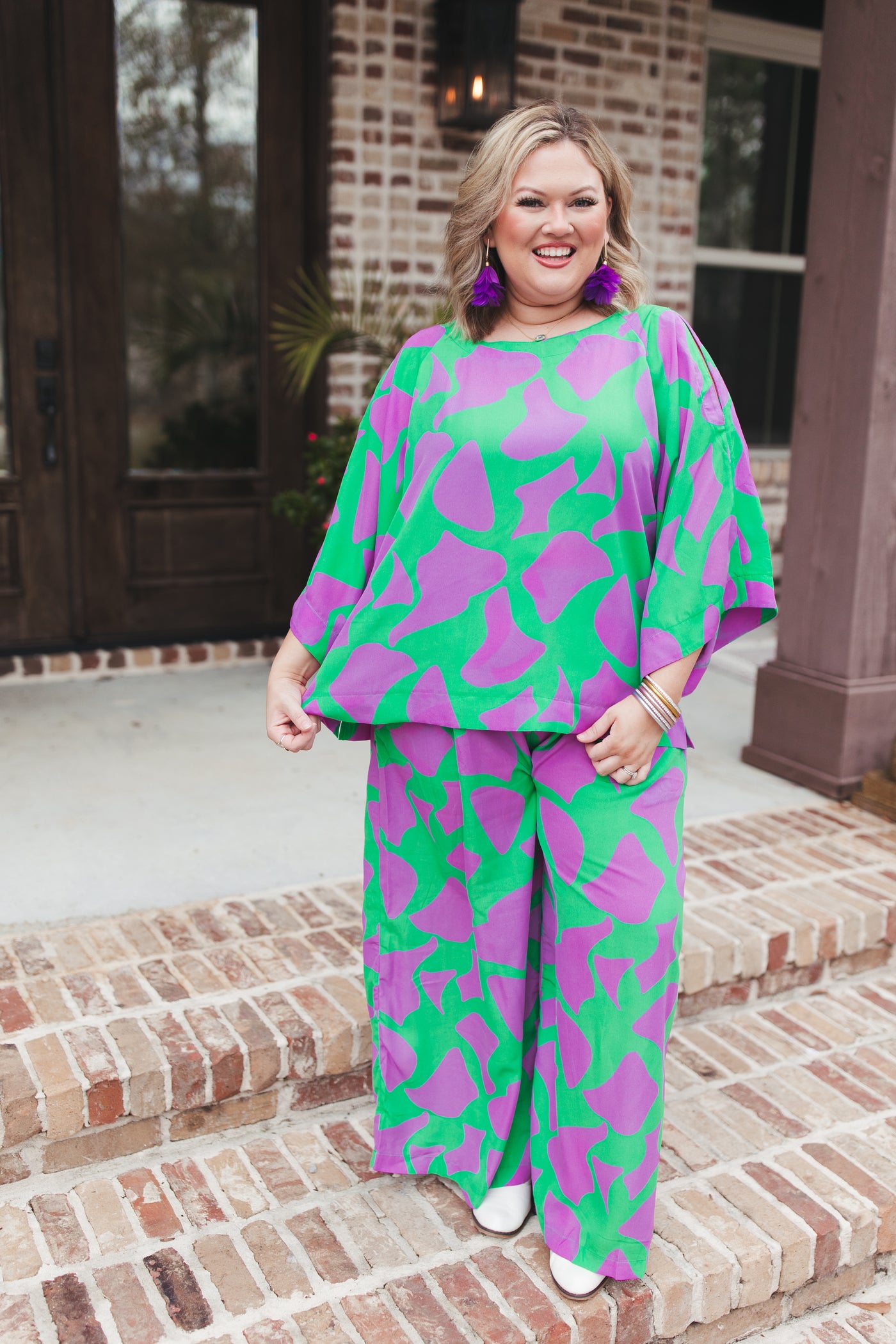 Green and Lavender Geo Print Flowy Top and Pant Set