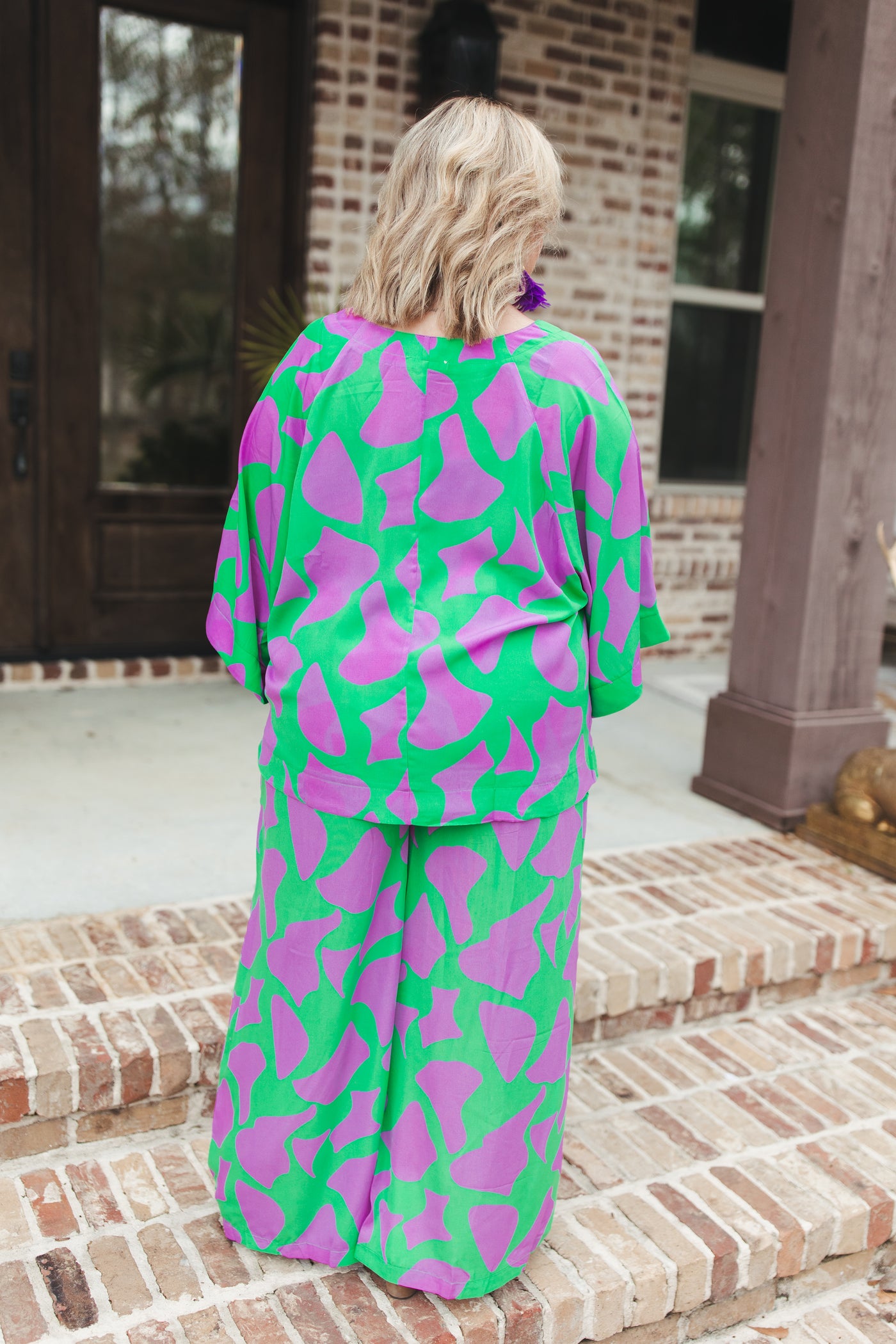 Green and Lavender Geo Print Flowy Top and Pant Set