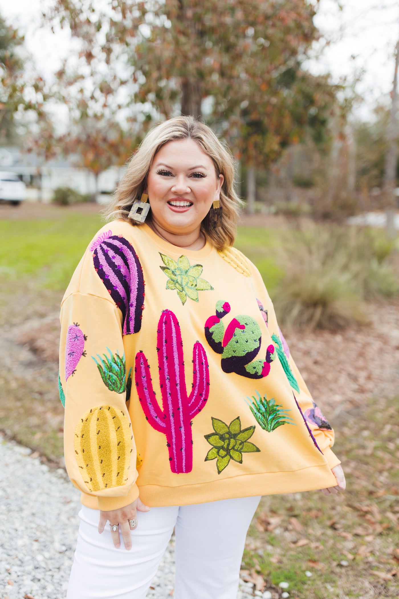 Queen Of Sparkles Yellow Cactus Sweatshirt