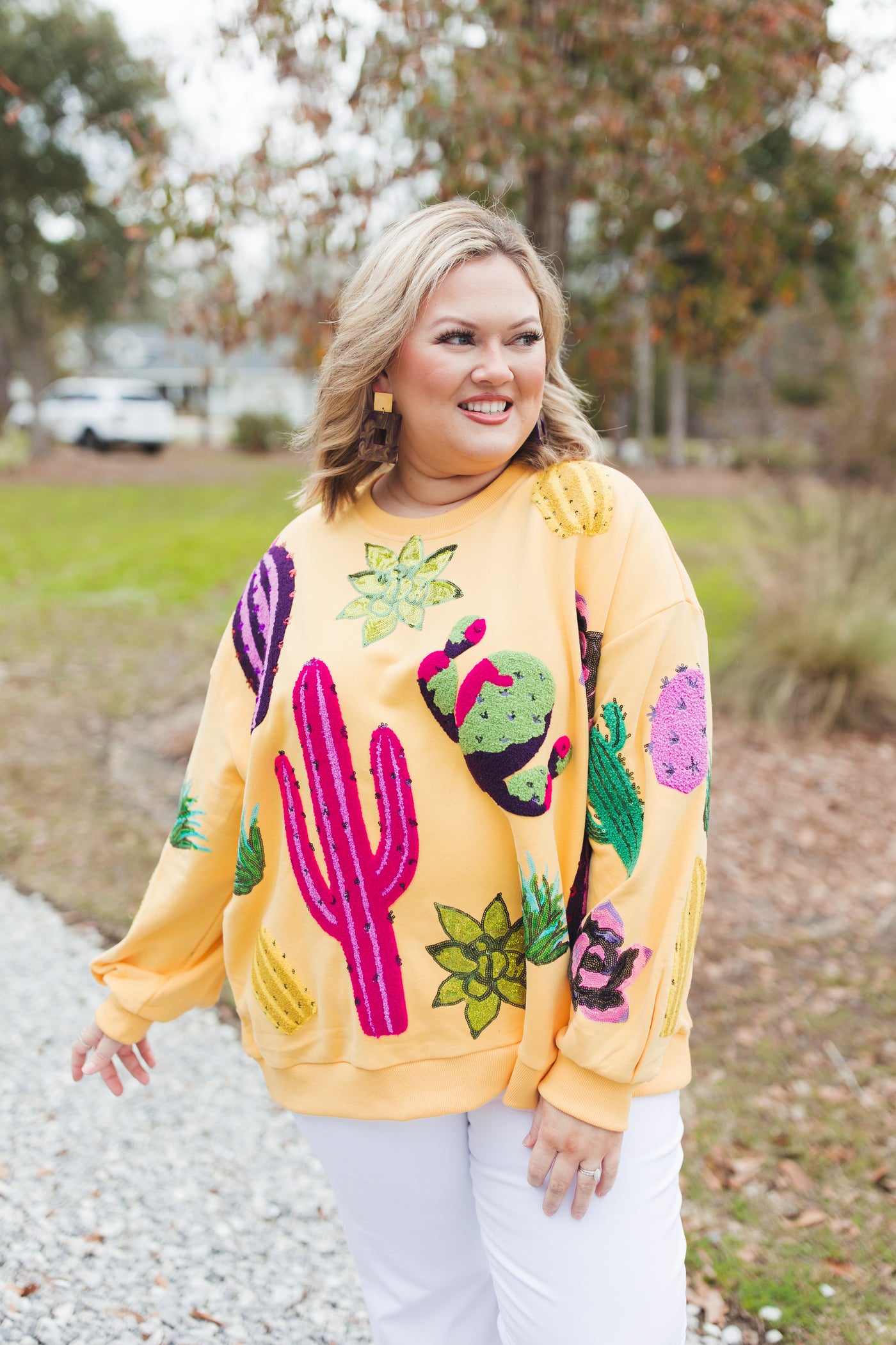 Queen Of Sparkles Yellow Cactus Sweatshirt