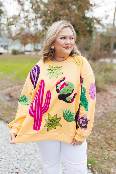 Queen Of Sparkles Yellow Cactus Sweatshirt