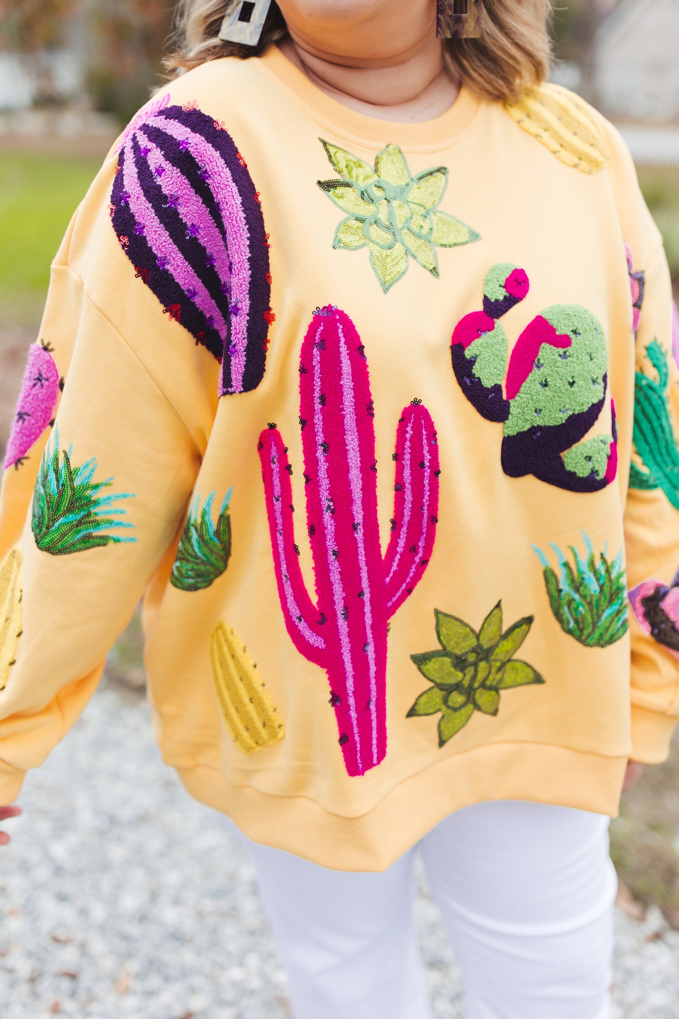 Queen Of Sparkles Yellow Cactus Sweatshirt