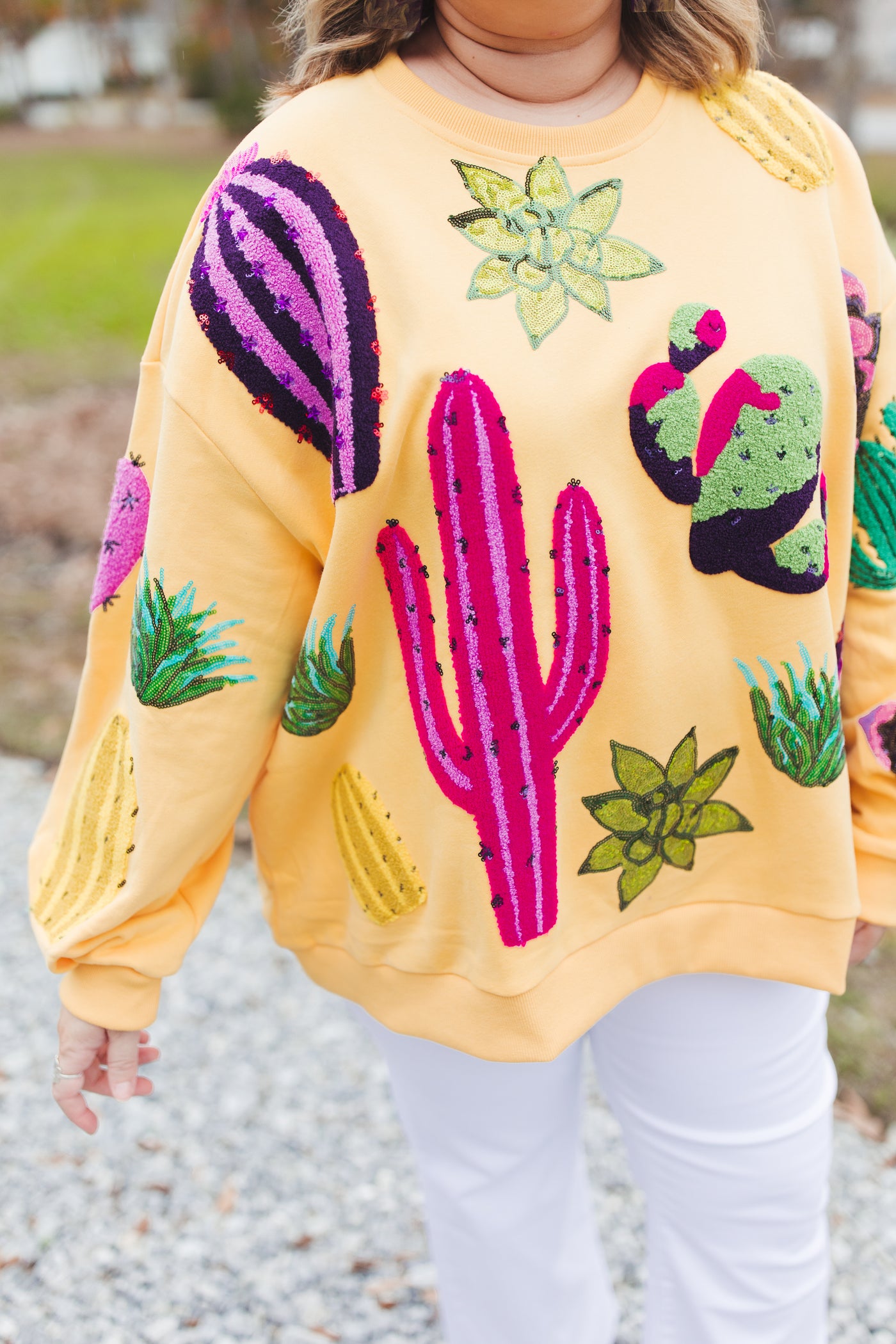 Queen Of Sparkles Yellow Cactus Sweatshirt