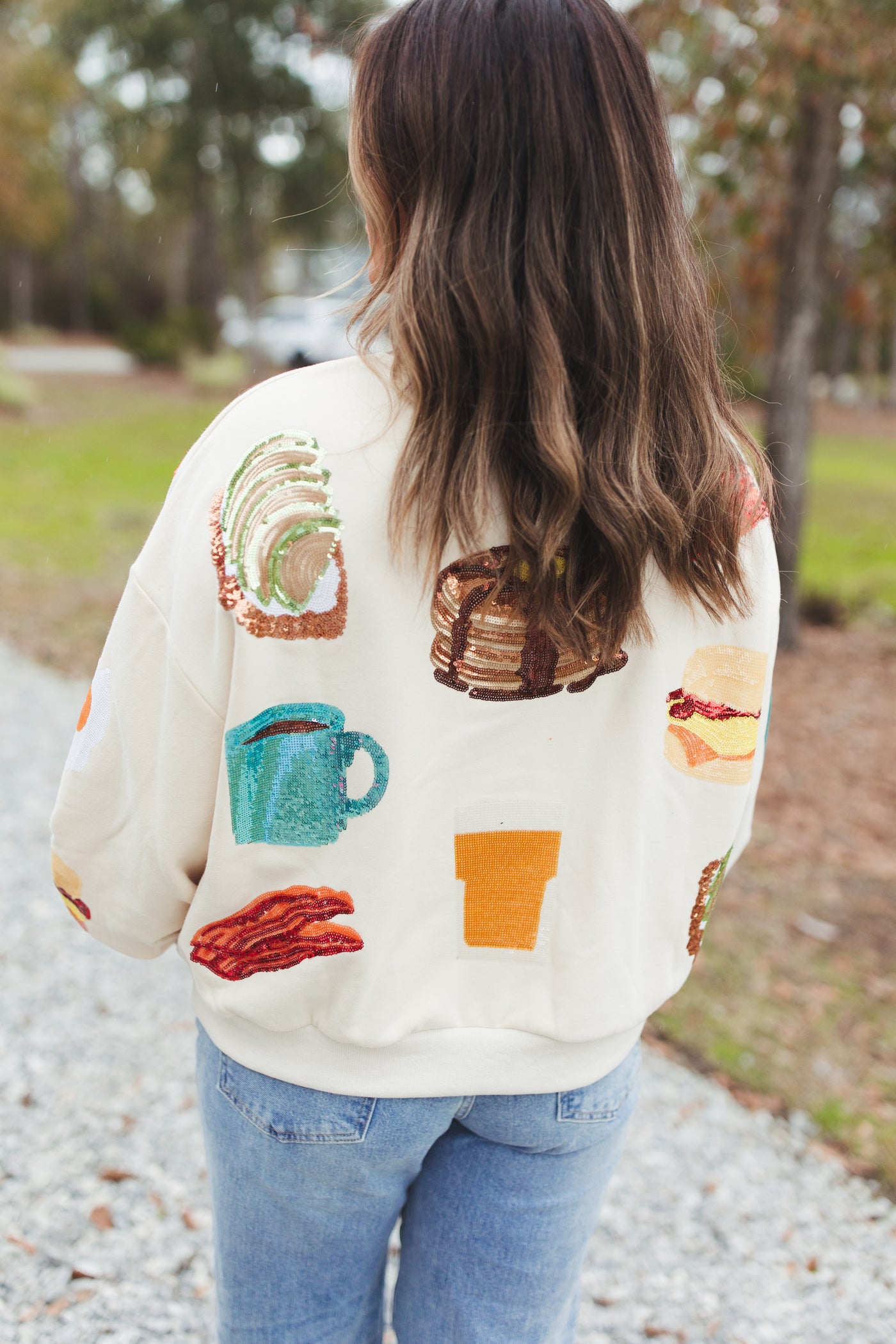 Queen Of Sparkles Beige Queen of Breakfast Sweatshirt