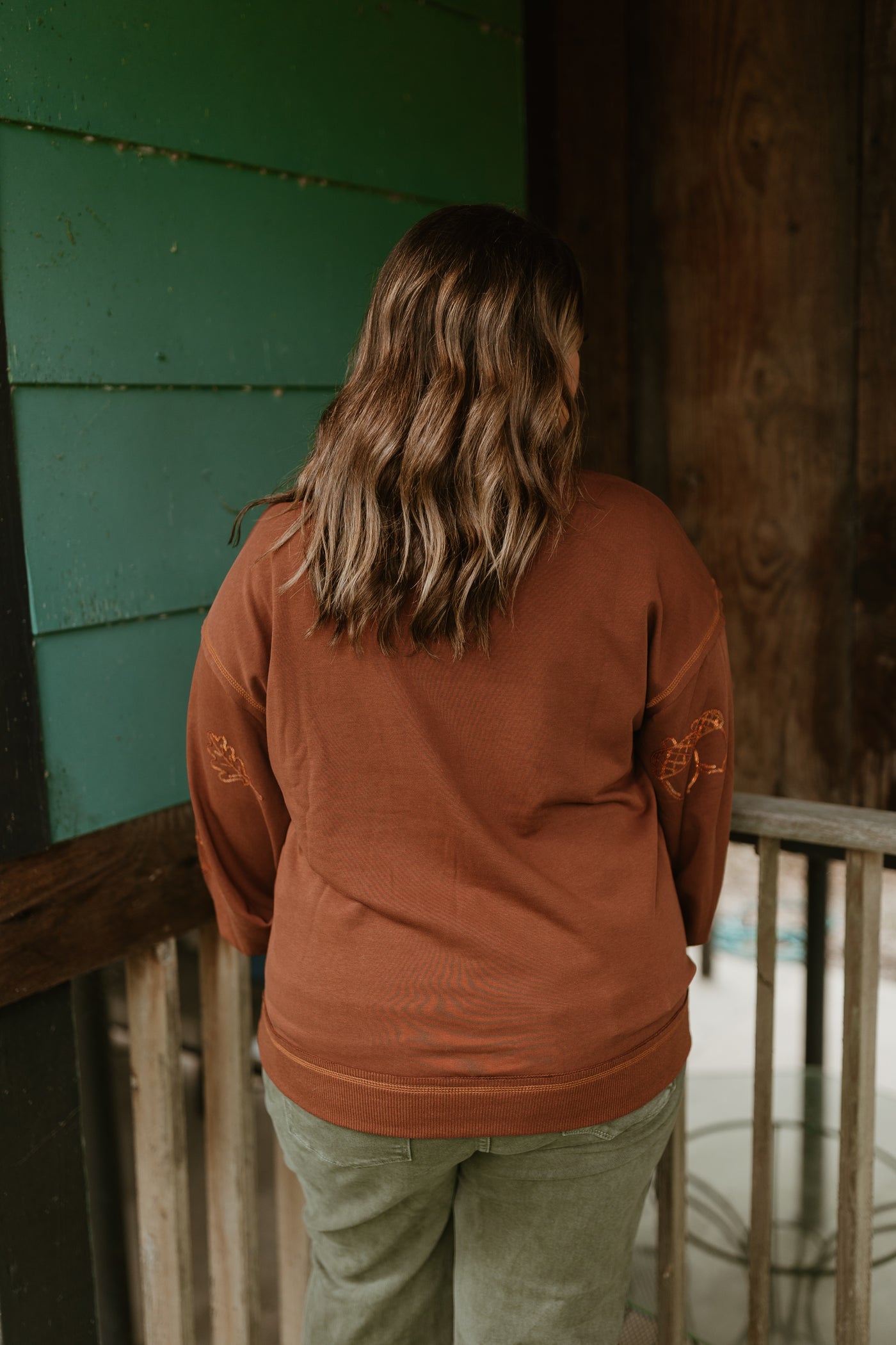 Brown Crew Neck Oversized Thanksgiving Sweatshirt