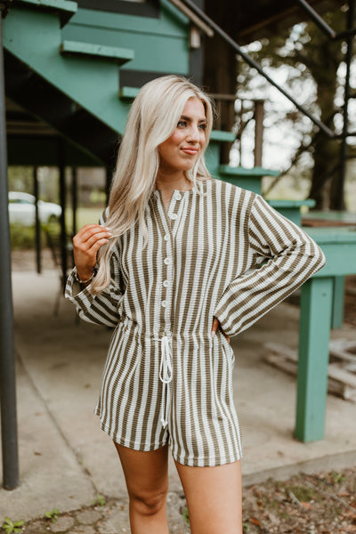 Olive Striped Comfy Knit Romper