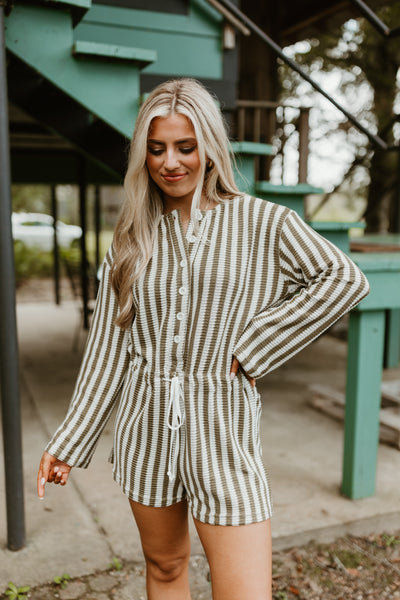 Olive Striped Comfy Knit Romper