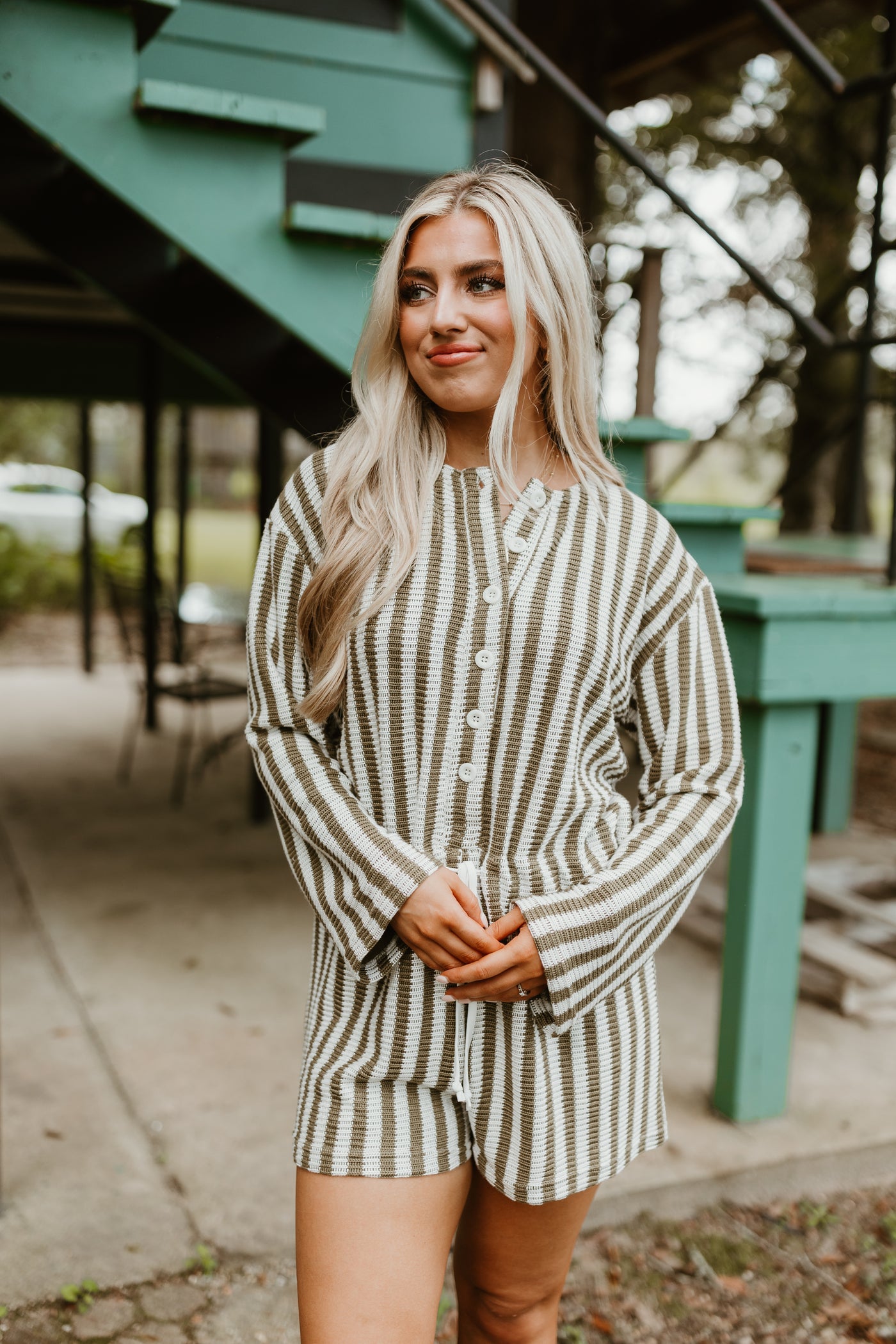 Olive Striped Comfy Knit Romper