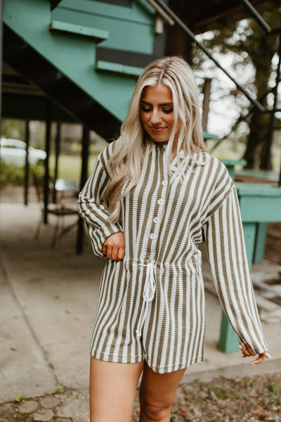 Olive Striped Comfy Knit Romper