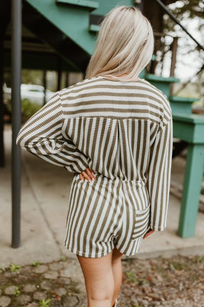 Olive Striped Comfy Knit Romper