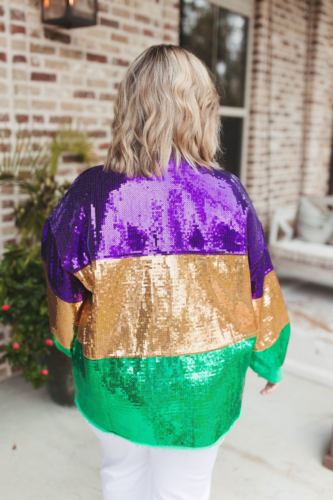 Queen Of Sparkles Mardi Gras Stripe Sequin Mask Sweatshirt