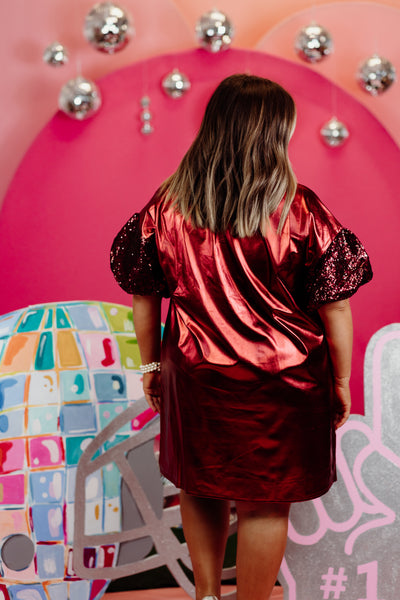 Maroon Sequin Sleeve It's Gameday Y'all Metallic Shirt Dress