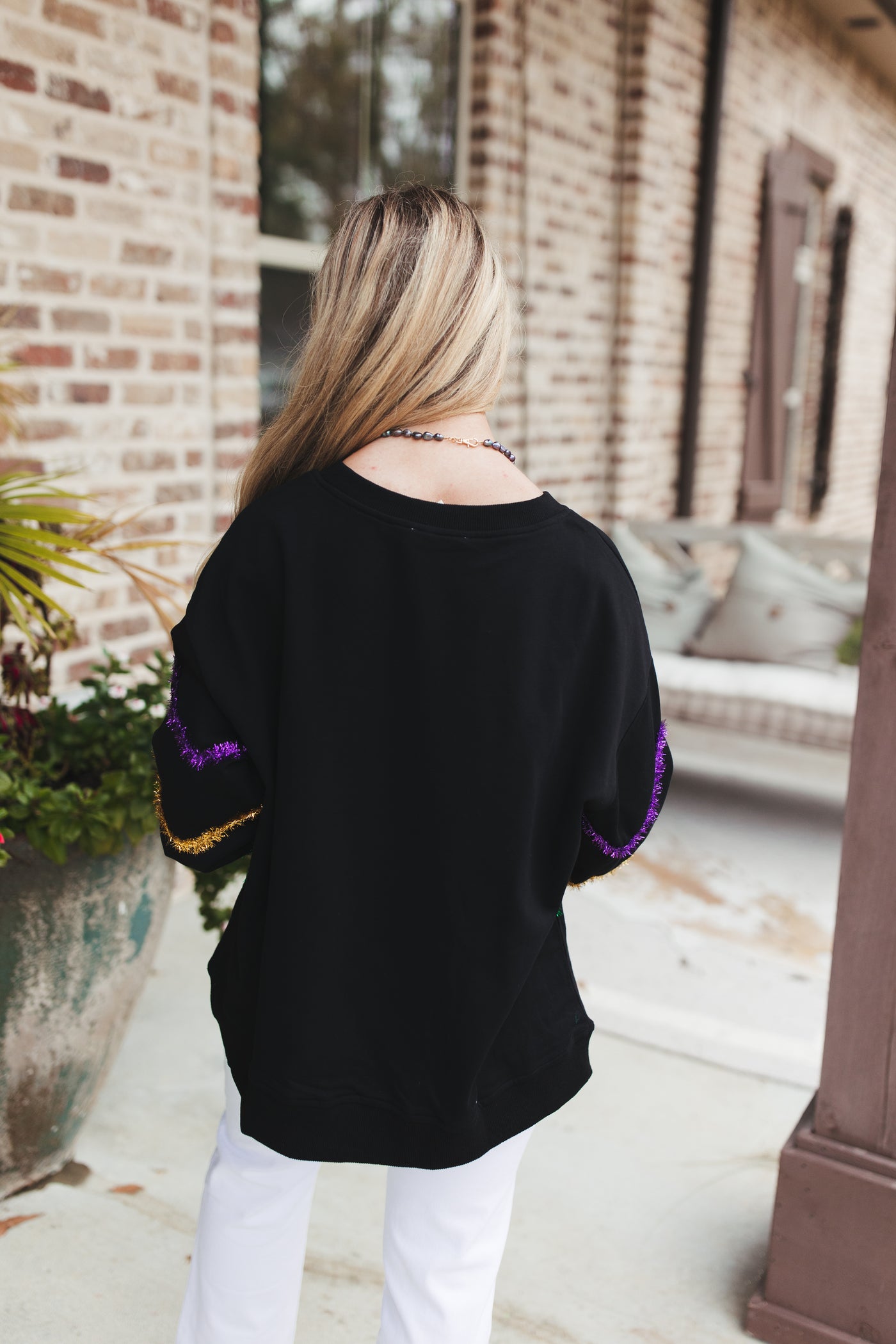 Black Mardi Gras Tinsel Colorblock Sweatshirt