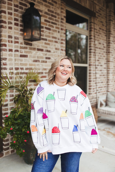 Queen Of Sparkles White Multi Snow Cone Sweatshirt