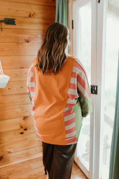 Pumpkin Multi Colorblock Notch Neck Pullover