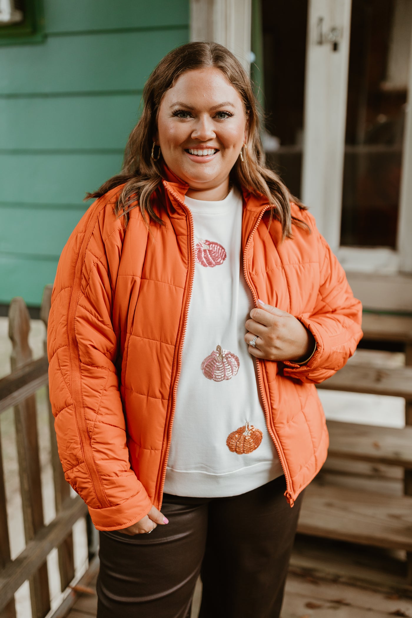 Rust Quilted Collared Jacket