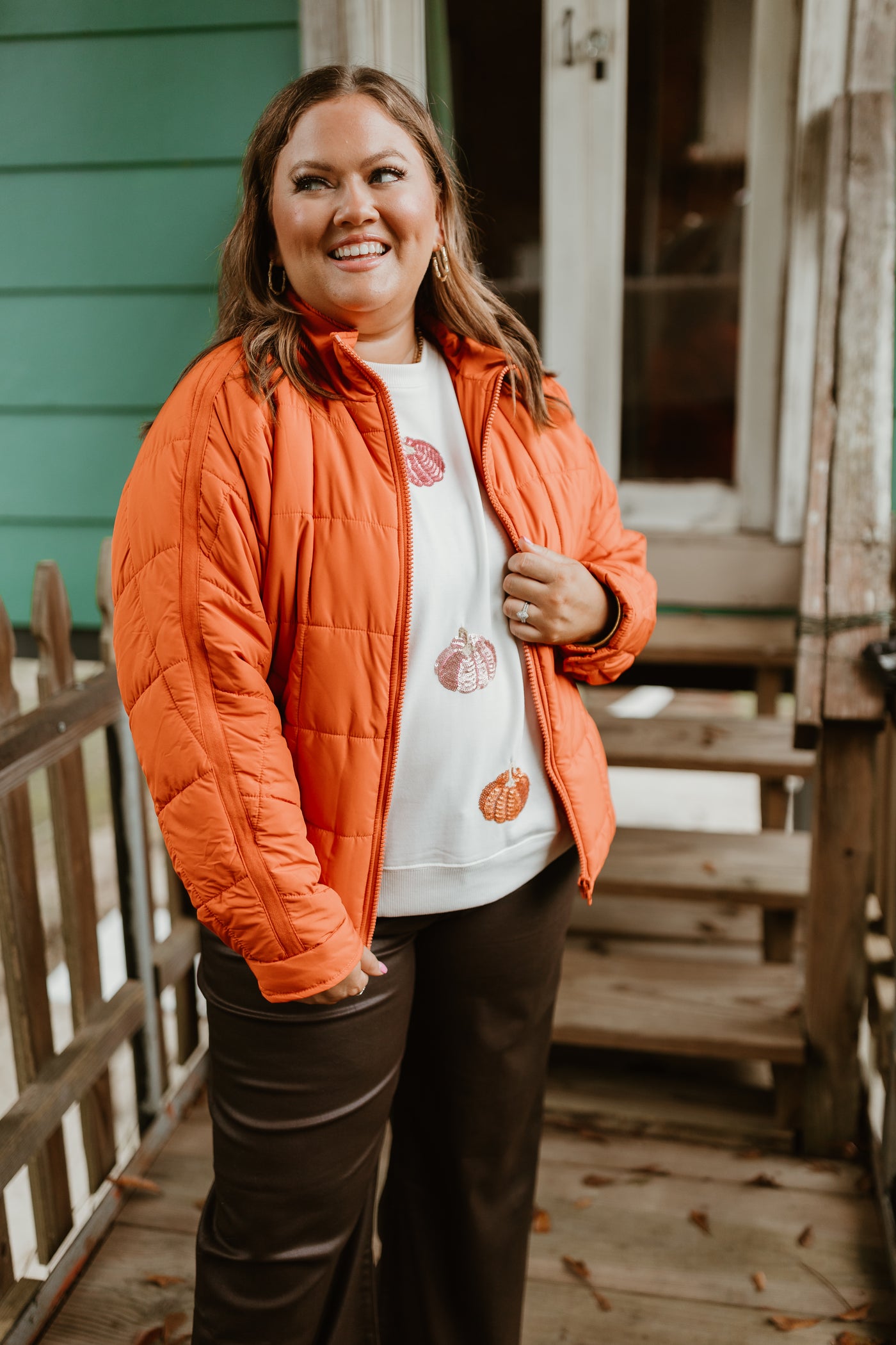 Rust Quilted Collared Jacket