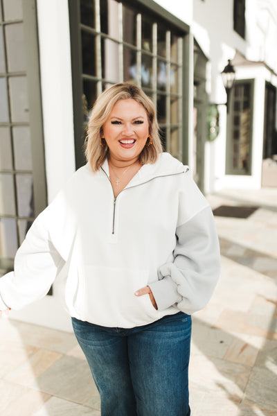 White Multi Colorblock Half Zip Hoodie