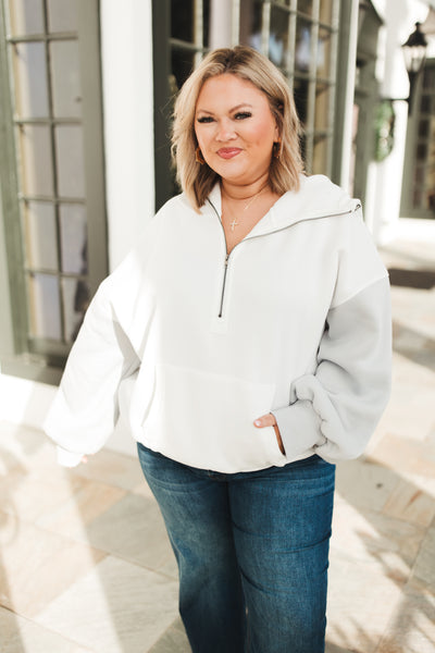 White Multi Colorblock Half Zip Hoodie