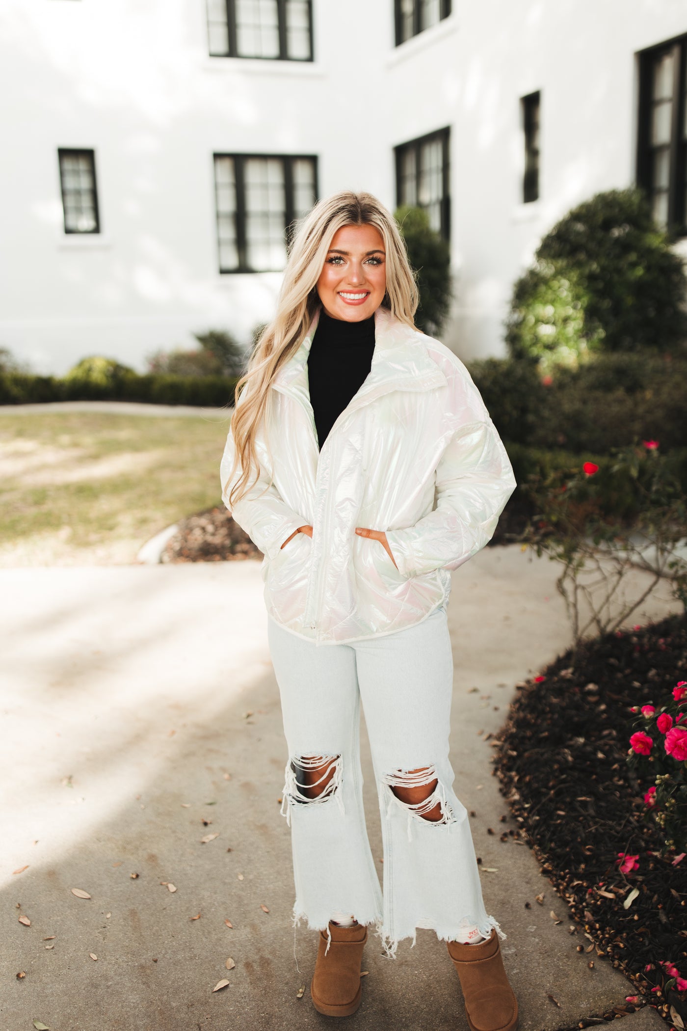 White Metallic Puffer Jacket