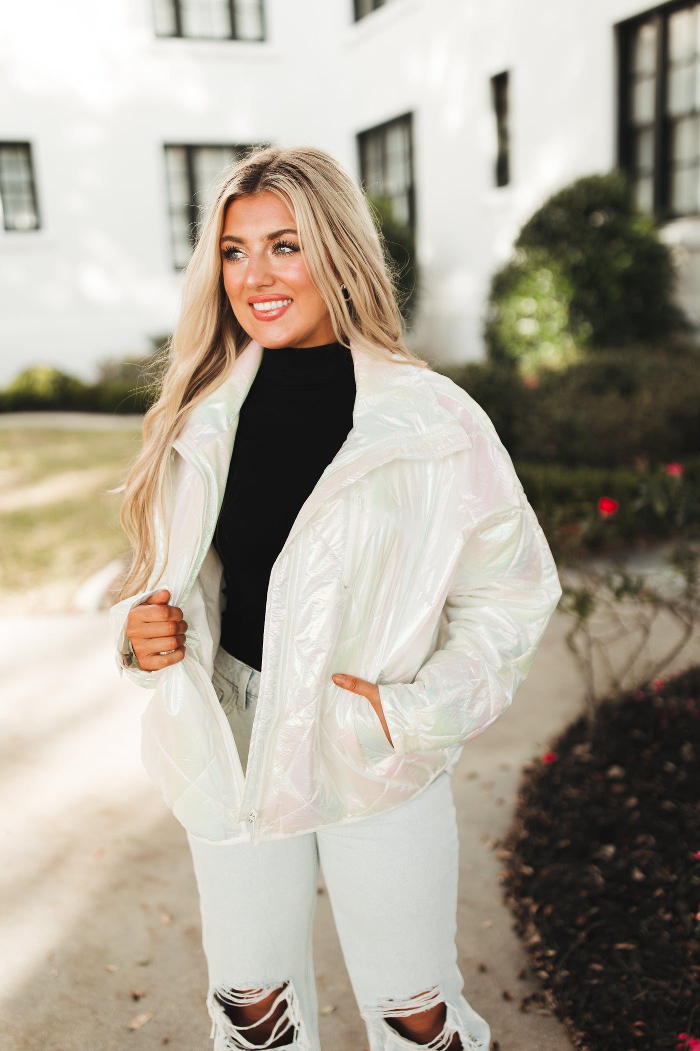 White Metallic Puffer Jacket