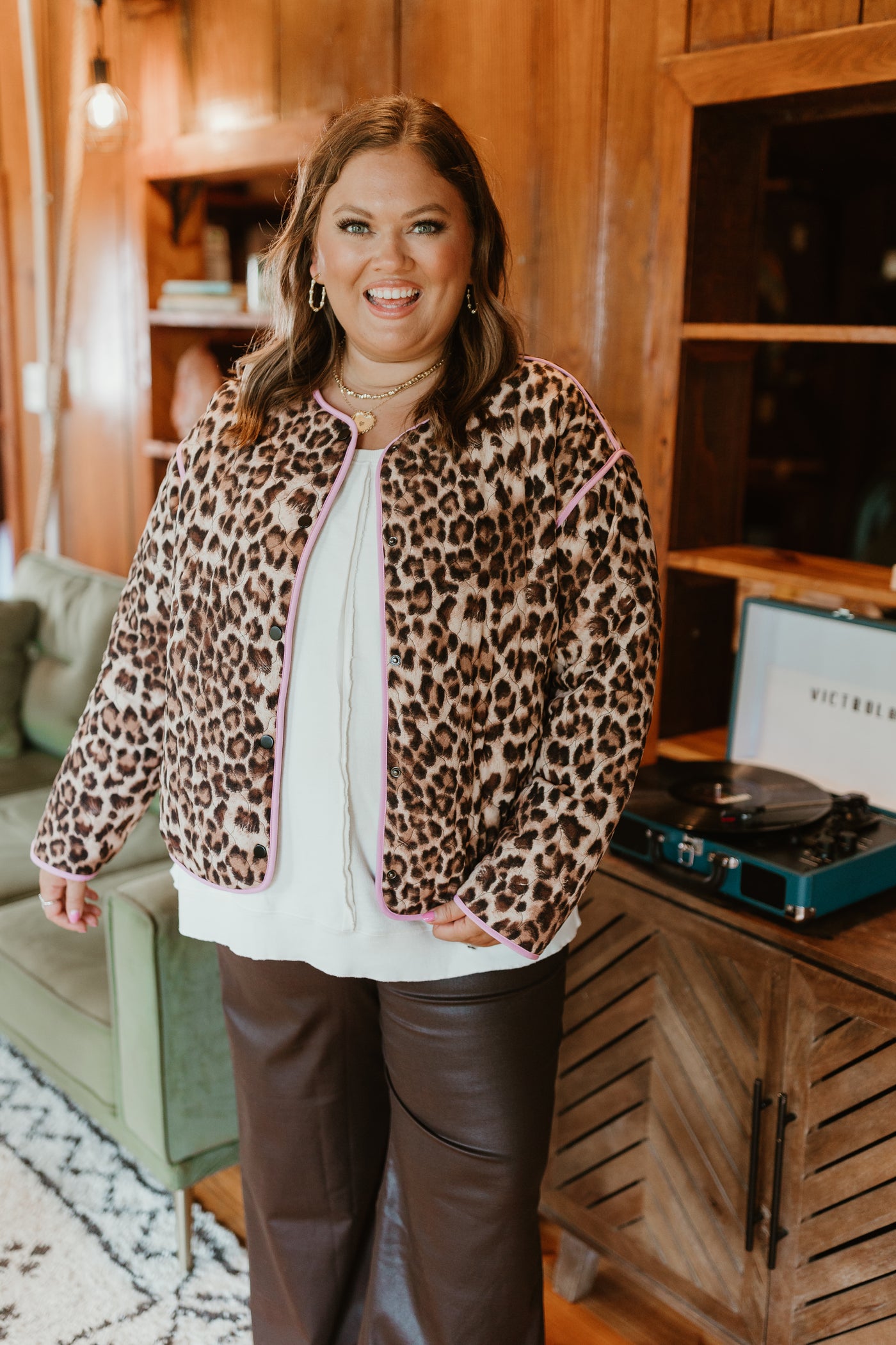 Brown Leopard Snap Button Jacket