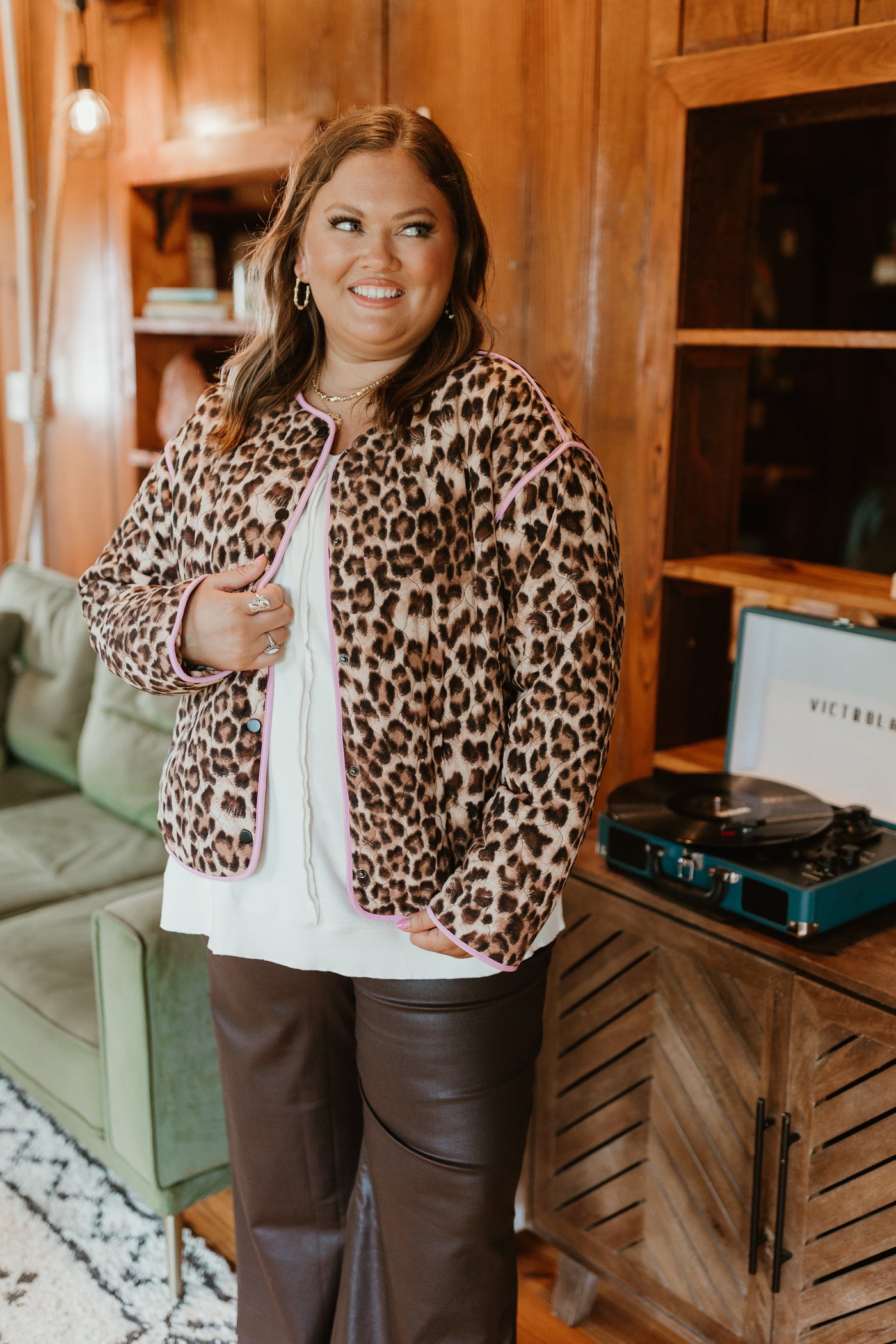 Brown Leopard Snap Button Jacket