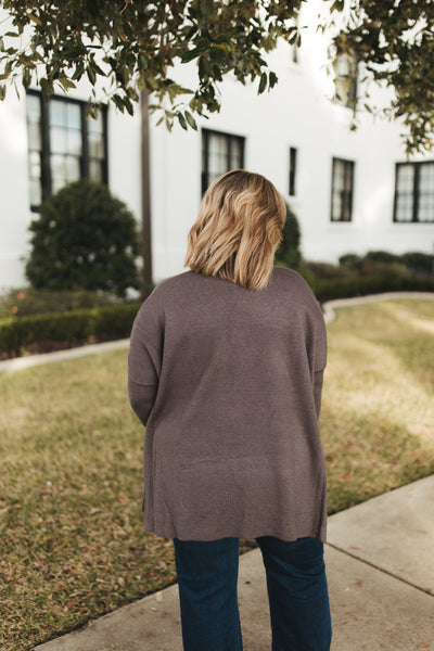 Charcoal Mock Neck Side Slit Oversized Knit Top