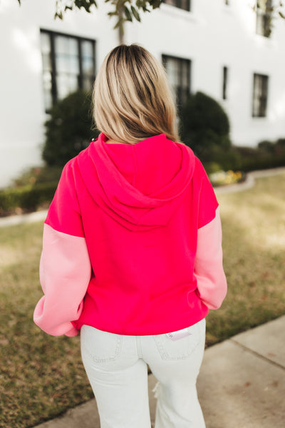 Fuchsia Multi Colorblock Half Zip Hoodie