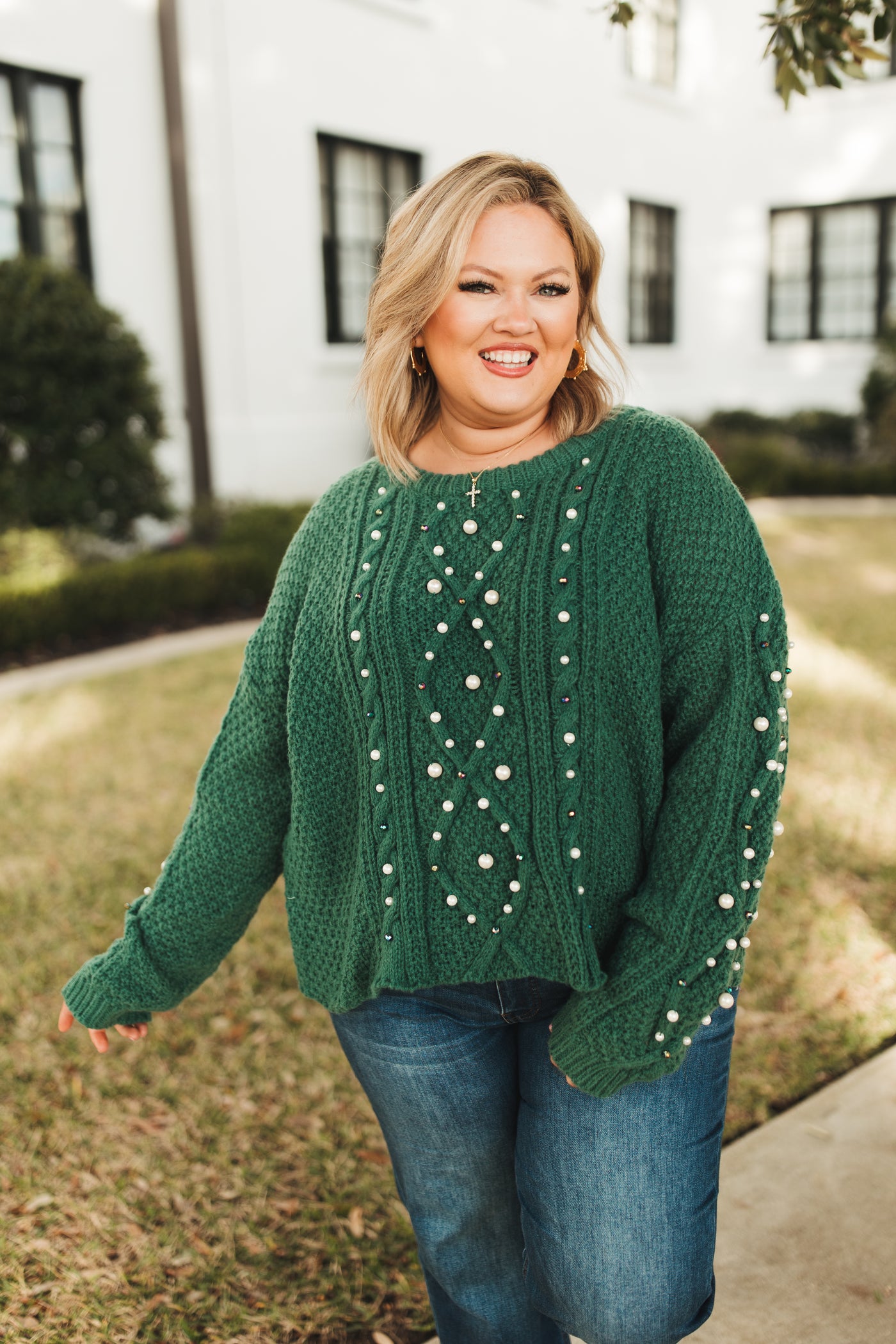 Hunter Pearl Beaded Cable Knit Sweater