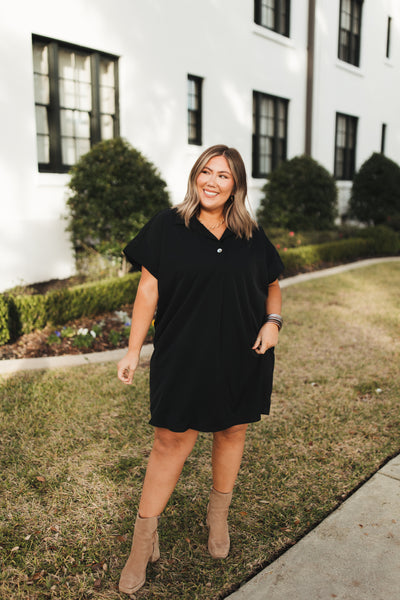 Black Button Detail Shift Dress