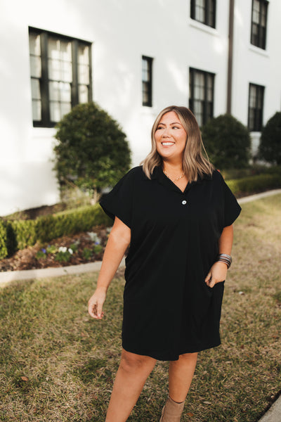 Black Button Detail Shift Dress