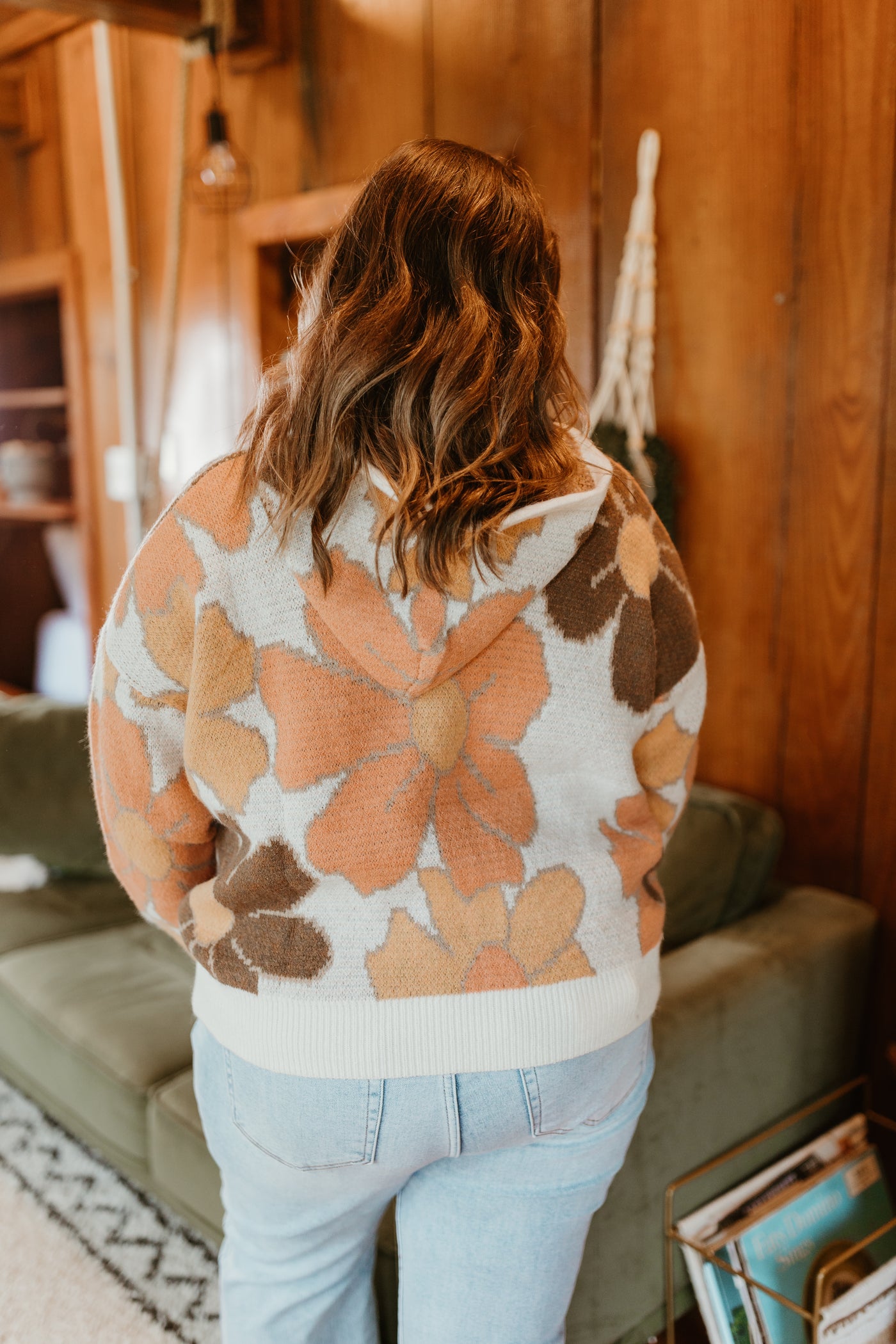 Rust Combo Floral Print Sweater Hoodie