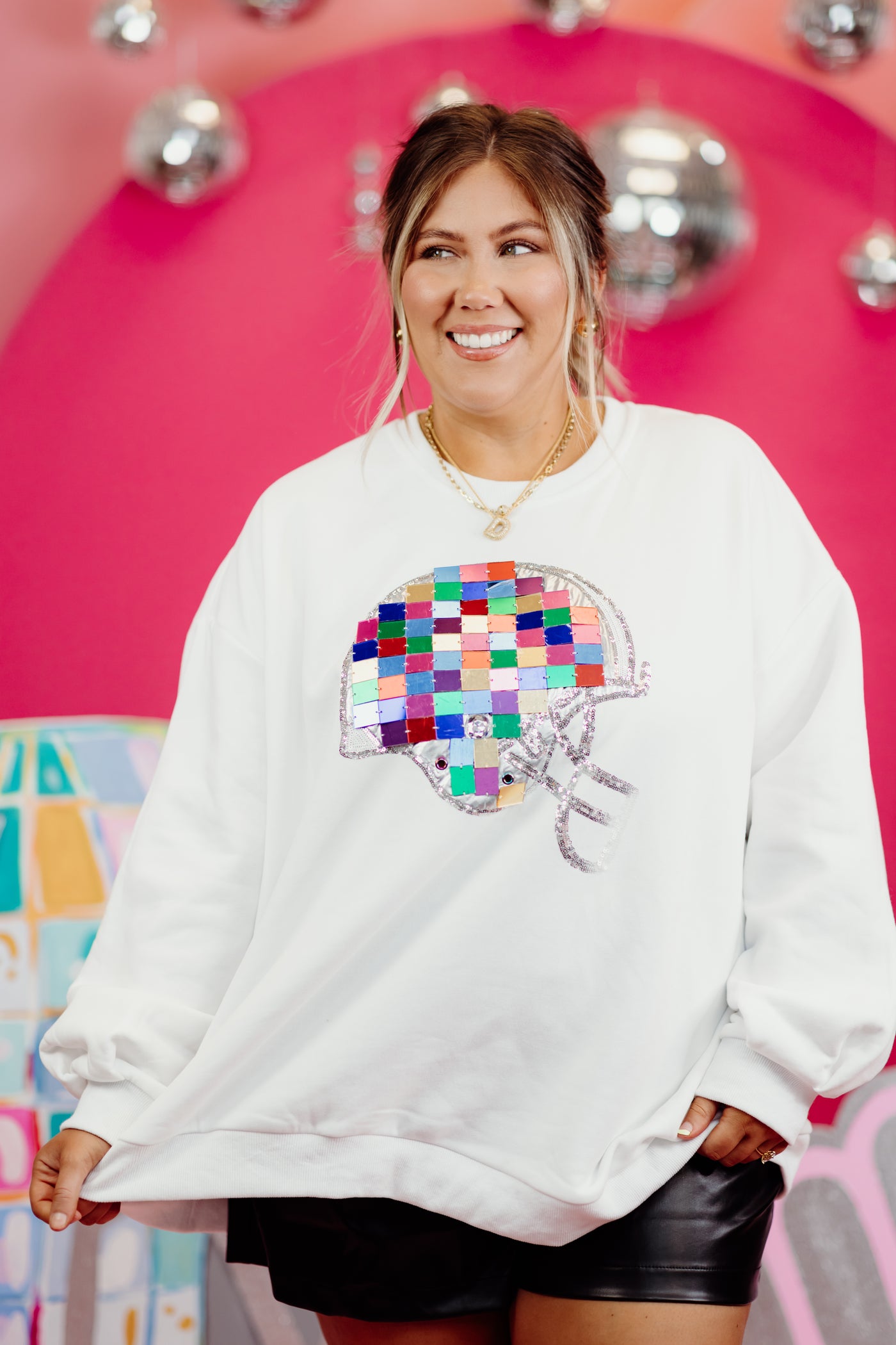 Queen Of Sparkles White and Rainbow Mirror Helmet Sweatshirt