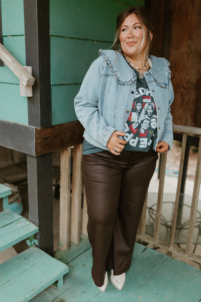 Denim Blue Oversized Collar Jacket