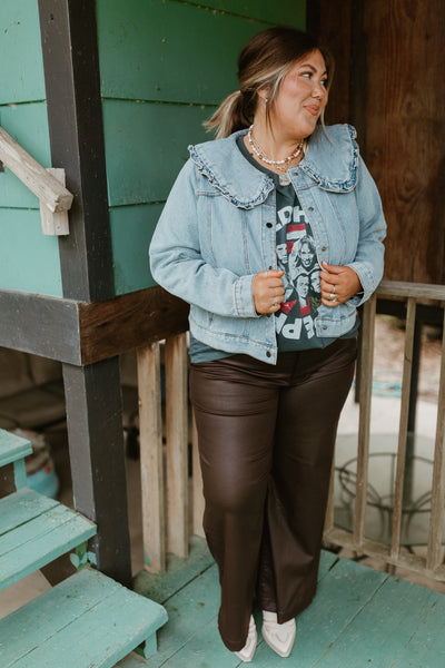 Denim Blue Oversized Collar Jacket