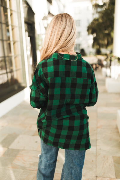 Green Plaid Oversized Button Down Flannel