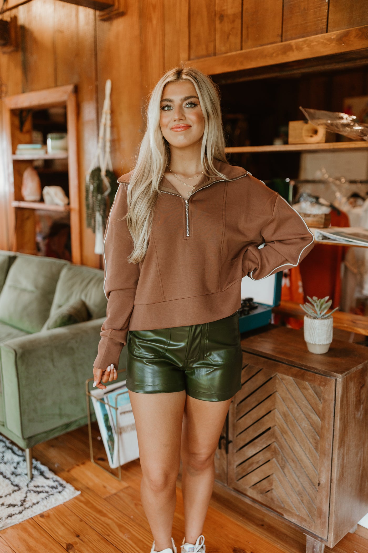 Mocha Half Zip Cropped Pullover