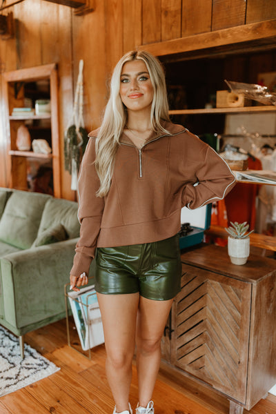 Mocha Half Zip Cropped Pullover