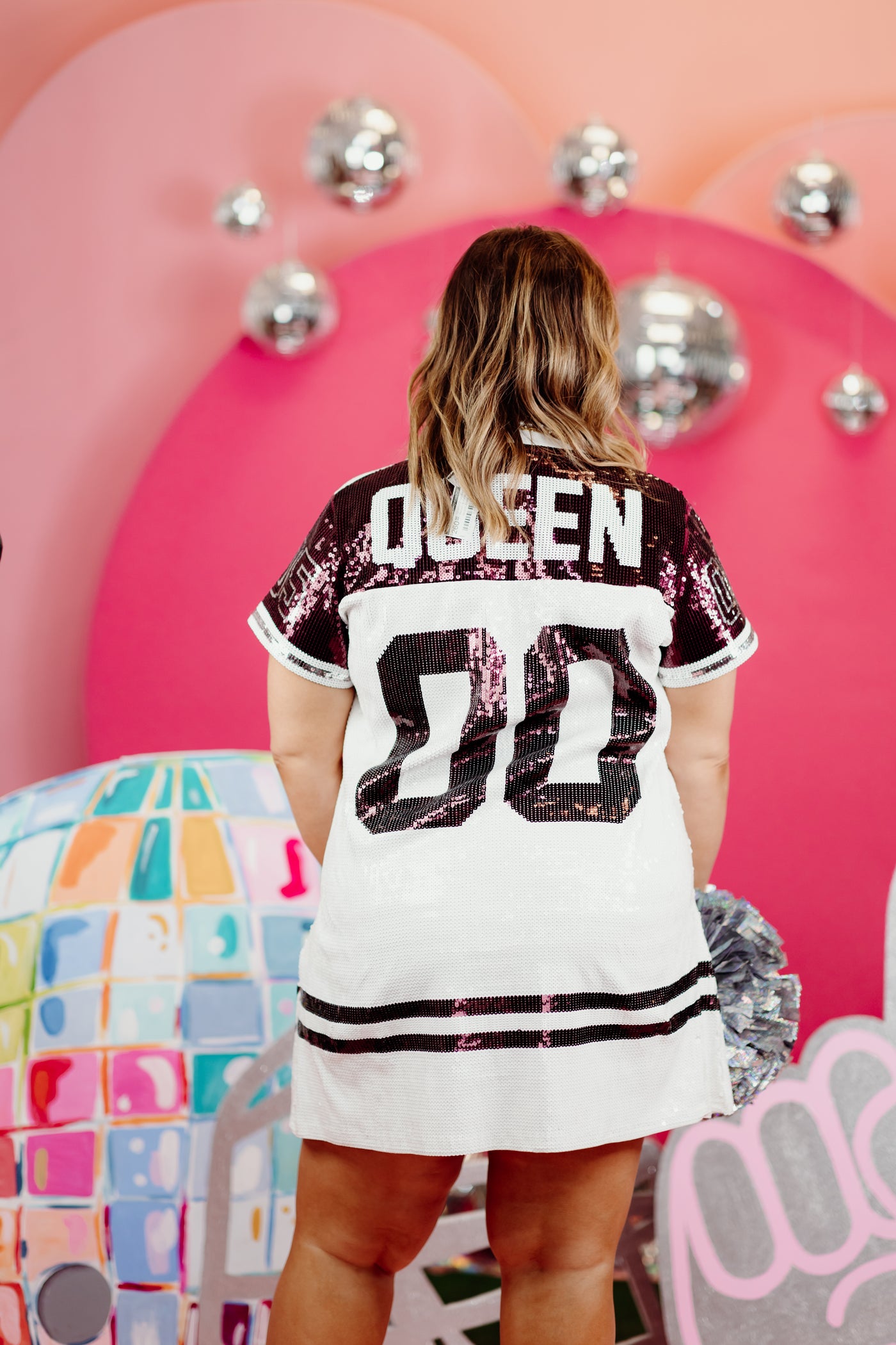 Queen Of Sparkles Maroon & White Sequin Jersey Dress