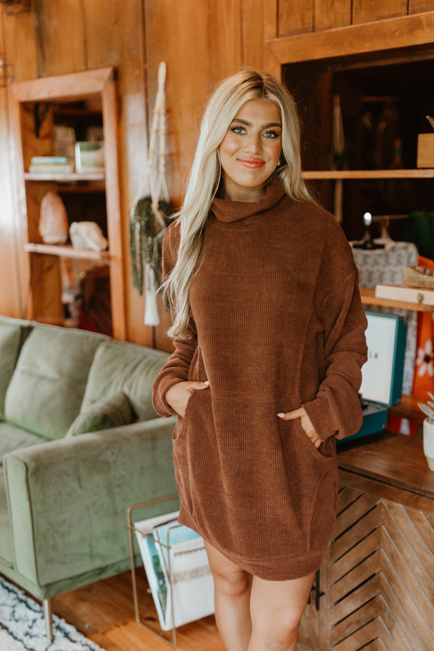 Chestnut Turtleneck Sweater Mini Dress