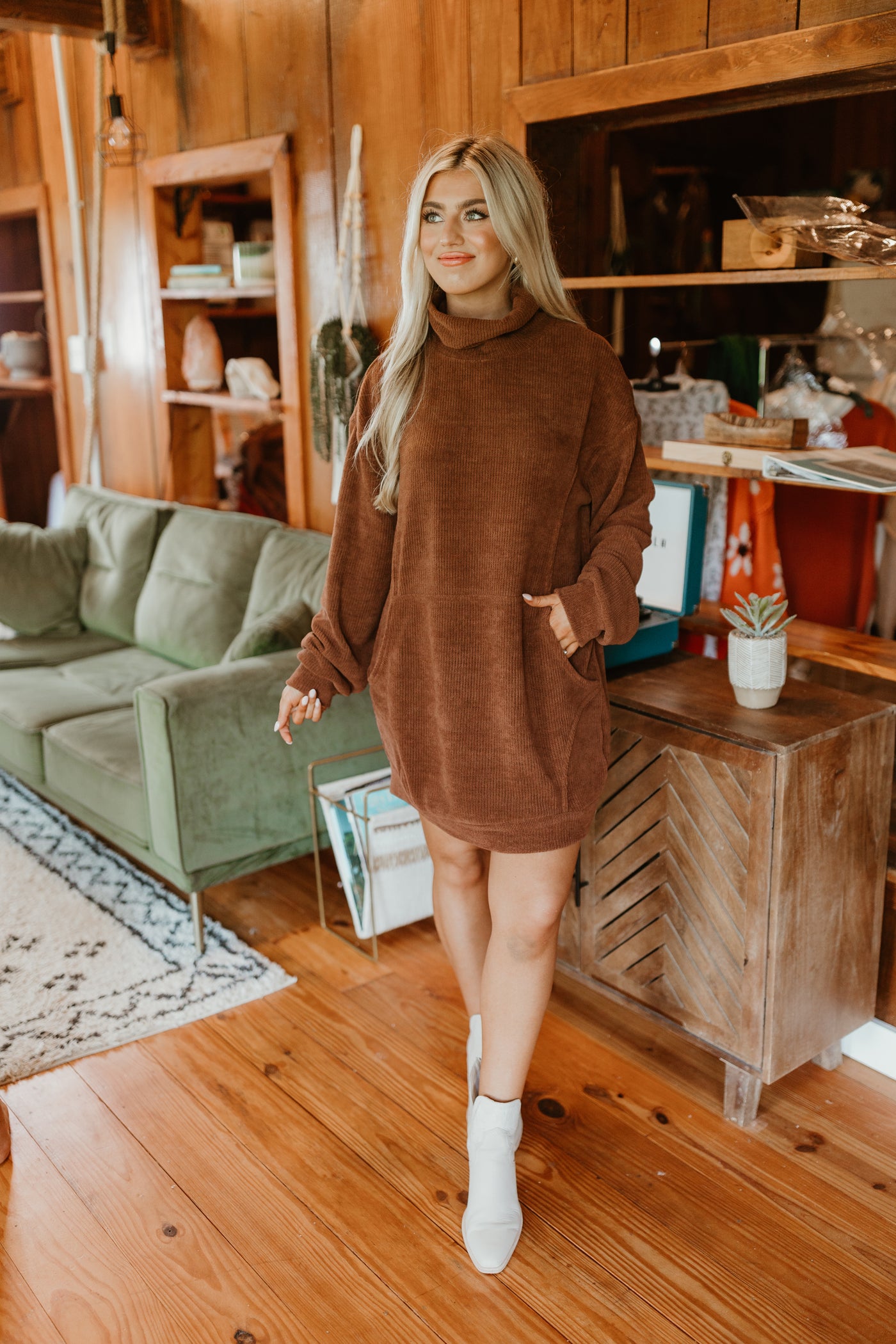 Chestnut Turtleneck Sweater Mini Dress