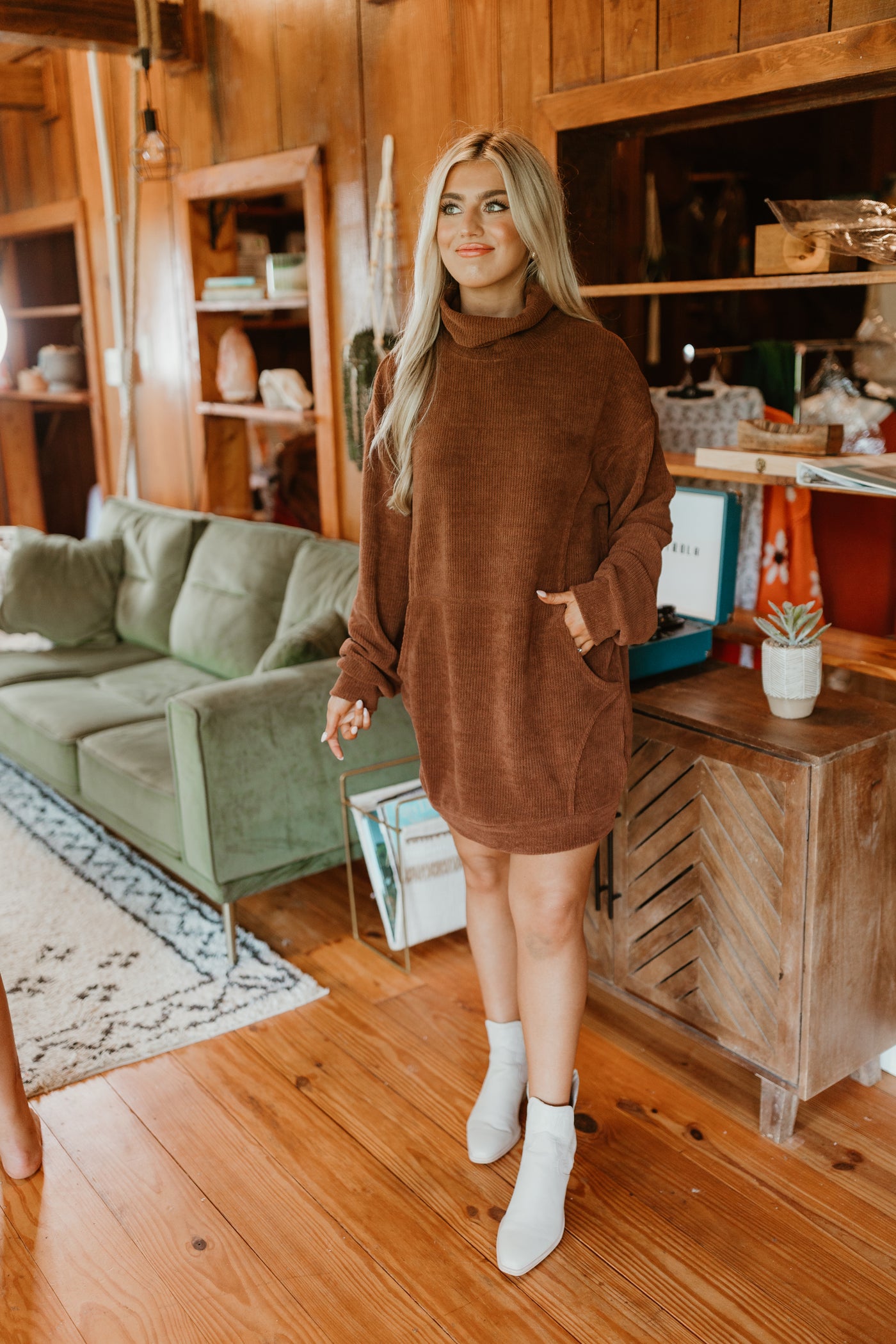 Chestnut Turtleneck Sweater Mini Dress