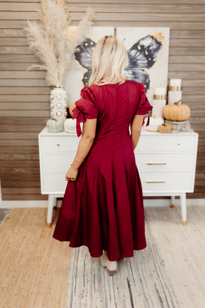 Garnet Square Neck Puff Sleeve Midi Dress