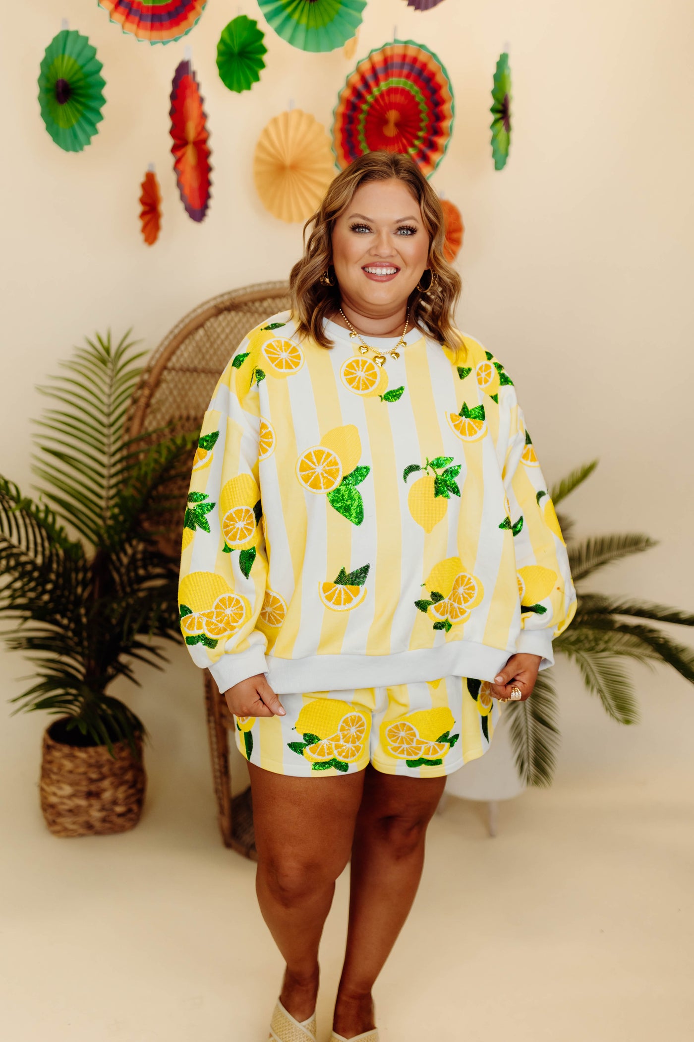 Queen of Sparkles Yellow & White Stripe Lemon Sweatshirt