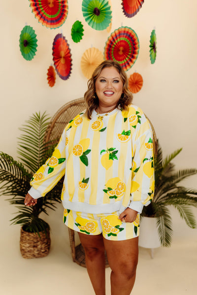 Queen of Sparkles Yellow & White Stripe Lemon Sweatshirt