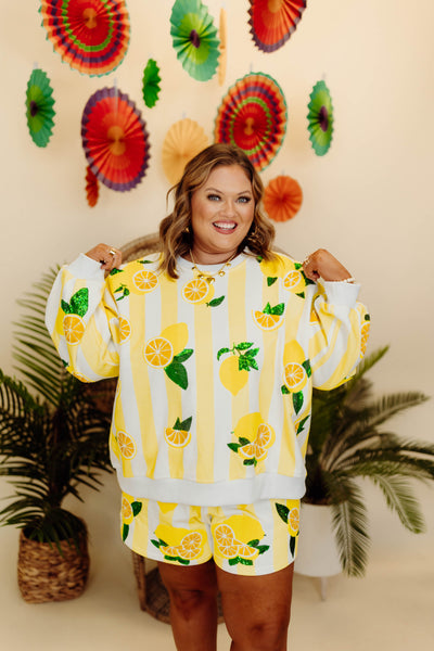 Queen of Sparkles Yellow & White Stripe Lemon Sweatshirt