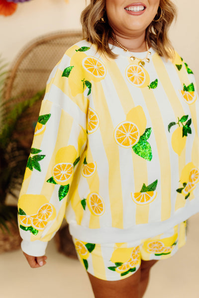 Queen of Sparkles Yellow & White Stripe Lemon Sweatshirt